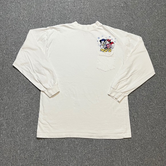 The Disney Store Other - Disney Store Mickey Minnie Mouse Ice Skating Pocket T-Shirt L White Long Sleeve